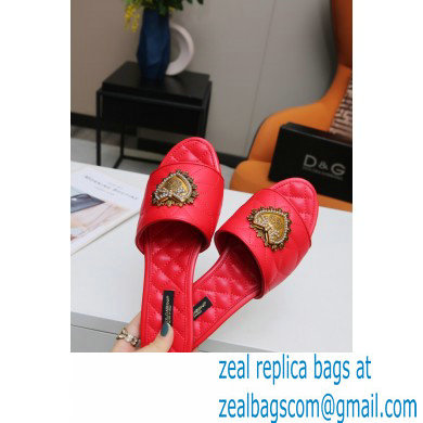 Dolce  &  Gabbana Leather Sliders Red with Devotion Heart 2021